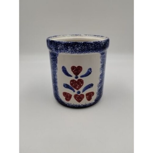 Corelle Coordinates Jay Imports Blue Hearts Stoneware Jar Utensil Holder 80s - Picture 1 of 8